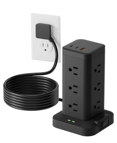 12AC 3USB Power Strip Tower Surge Protector 1800J, 9.8ft, Black, 1 - color: Black, size: 9.8ft