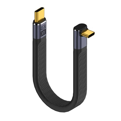 QIANRENON 240W USB4.0 C Male to 90° Angle Type C Male PD Fast Charging Short Cable 40Gbps USB Type C 4.0 Flat Soft Data Cable, for Thunderbolt 3/4 Power Bank Smartphone, 13cm/5.1in (Positive Bend)