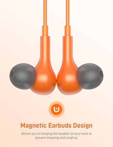 USB C Headphones for Apple/iPhone Duo 18 17 16 15 Wired Earbuds with Case - color: Orange
