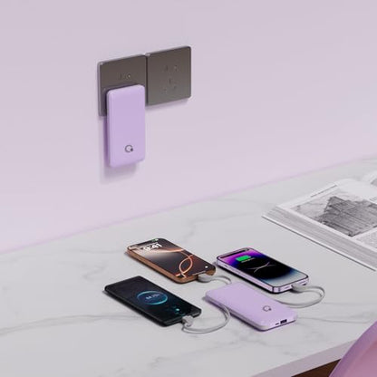 Portable Charger with Built-in Cables and AC Wall Plug, USB C External Battery Pack, 10000mAh Travel Essentials Power Bank Compatible with iPhone17/16/15/14/13, Samsung Galaxy, Pixel,Tablet and More - color: Purple