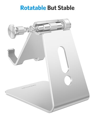 OMOTON C2 Adjustable Aluminum Cell Phone Stand with Charging Cutout, Silver - color: Silver
