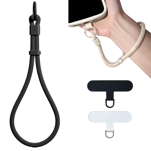 KIMAGIC Minimalist Wrist Strap Phone Lanyard, Anti-Drop, Includes 2 Types of Phone Tabs - color: 02 Classic Black