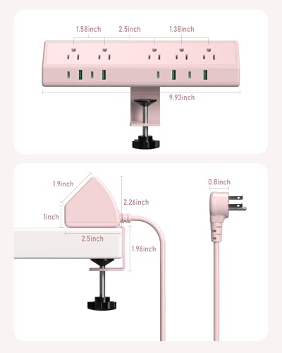 Jgstkcity Desk Clamp Power Strip USB C 45W,Surge Protector,Pink - color: Pink, size: 6 FT