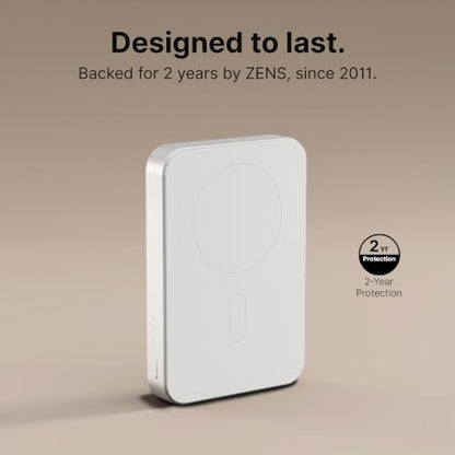 ZENS Magnetic Power Bank 10000mAh, MagSafe Battery Pack Qi2 15W Wireless Charger + 20W USB-C Slim Aluminium Portable Charger for iPhone Air/17/16/15/14/13/12 & AirPods, 12in Cable, White - color: White
