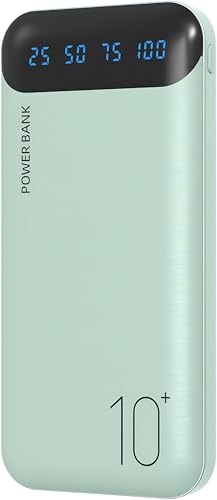 YOBON Power Bank 10000mAh Portable Charger Slim Battery Pack with 2 USB 2.4A Outputs and USB C in/Out Compatible with Huawei iPhone 16 15 14 13 12 iPad Samsung Galaxy S20 Android Tablet (Light Green) - color: Light Green