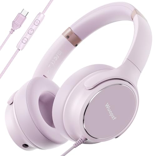 USB C Wired Over-Ear Headphones with Microphone - color: New Icy Pink