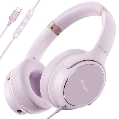USB C Wired Over-Ear Headphones with Microphone - color: New Icy Pink