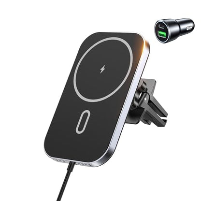Mukiya for MagSafe Car Mount Charger with Adapter, 360° Rotation Magnetic Wireless iPhone Car Charger for Air Vent, Compatible with iPhone 18/17/16/15/14/13/12 Pro Max Air Plus Mini - color: Black