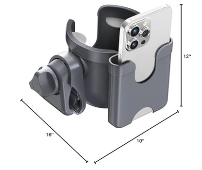 Walker Cup Holder with Phone Holder, Stroller Wheelchair Bike Accessories - color: Gray