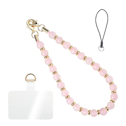 Handmade Beaded Charm Cell Phone Camera Lanyard, Wrist Strap with Natural Gemstone Beads,Phone Chain String, Keychain Decor for Wallet (Rose Quartz) - style: Rose Quartz