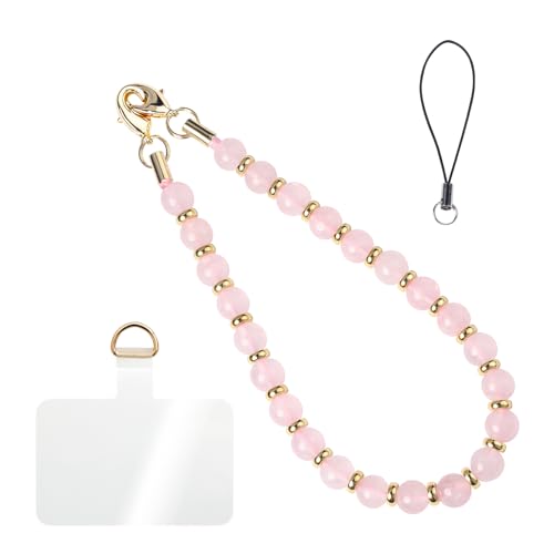 Handmade Beaded Charm Cell Phone Camera Lanyard, Wrist Strap with Natural Gemstone Beads,Phone Chain String, Keychain Decor for Wallet (Rose Quartz) - style: Rose Quartz