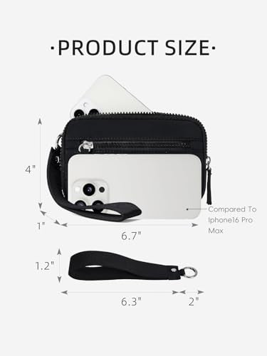 WESTBRONCO Wristlet Wallets for Women – RFID Blocking Quilted Nylon Phone Wallet, Card Holder Purse for Travel & Everyday Use - color: Black