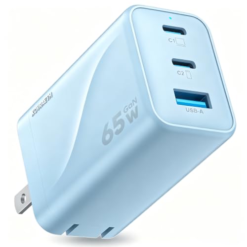 65W USB C Charger GaN, Foldable 3-Port Wall Charger Block, Fast Charging for MacBook Air, iPhone 17/16/15 Series, Samsung Galaxy S25/S24/S23, iPad Pro/Air (Blue) - color: Blue S