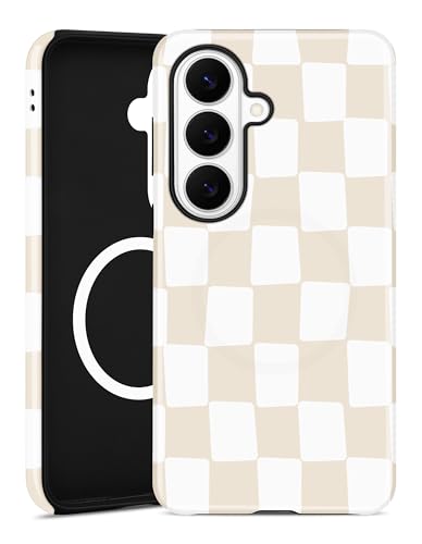 Magnetic Checkered Case for Samsung Galaxy A16 5G, Beige | Compatible with MagSafe, Cute Aesthetic Checkerboard, Soft TPU and Hard PC Protective Phone Cover for Women Girls - color: Beige Checkered