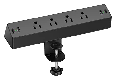 Desk Clamp Power Strip, 4 AC Outlets 4 USB Ports, Fit 1.7'' Tabletop Edge - size: 10FT