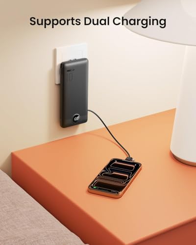 Portable Charger with Wall Plug, Slim USB C Power Bank with Built-in Cables, 10000mah LED Display External Battery Pack Compatible with iPhone/Android & More (Black) - color: Black