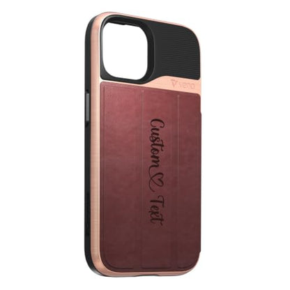 VENA vCommute Personalized iPhone 15 Wallet Case | Custom Engraved, Customized Name, Premium Leather Card Holder, Drop Protection, Hidden Card Slot, Multi-Angle Kickstand - color: Text Custom, size: iPhone 15