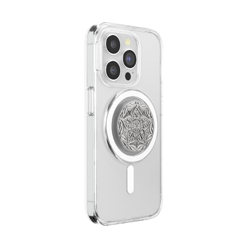 PopSockets Phone Grip for MagSafe, Magnetic Holder- Mandala Silver - color: Mandala, style: MagSafe