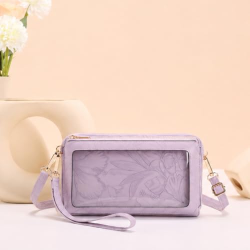 GOIACII Phone Purse Crossbody Bags for Women Small Travel Wallet Touch Screen RFID Blocking - color: A11 Purple Pattern