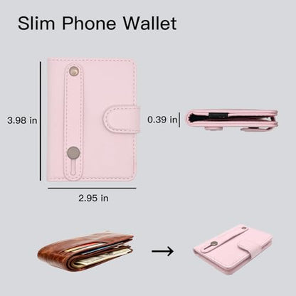 for MagSafe Card Holder for iPhone 17/16/15/14/13/ Pro/Max/Plus with Strap Stand RFID Blocking ID Window Hold 5 Cards,Leather Magnetic Phone Wallet for MagSafe Phones and Cases,Leather Pink - color: Pink