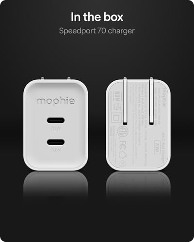 Mophie Speedport 70 GAN USB-C Charger Block - 70W Fast Wall Charger, 2× USB‑C PD Ports, Compact Foldable Prongs, Made with Recycled Materials, for Smartphones, Tablets, Headphones - style: 70W