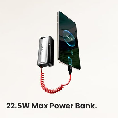 Sharge 22.5W 5000mAh Power Bank with Camera Grip, Built-in Coiled USB-C Cable, Detachable Remote, Handle Holder for iPhone & Android Smartphone