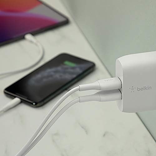 Belkin 24W Dual Port USB Wall Charger - USB C Cable Included - iPhone Charger Fast Charging - USB Charger Block for Power Bank, iPad & iPad Pro, Samsung Galaxy S20, Samsung Note, Google Pixel & More - size: 1.37 x 3.98 x 5.15 inches (Pack of 2), style: In