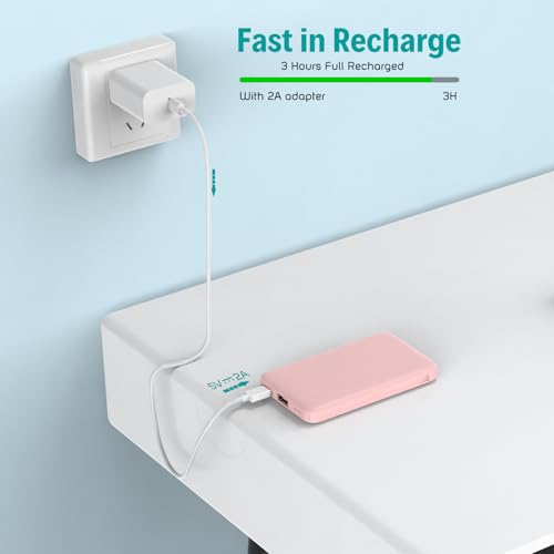 Sethruki Smallest Portable Charger with Built-in Cables 5000mAh,Ultra Slim Power Bank,Mini High Speed External Battery Packs,Lightweight USB C Phone Charger for iPhone Samsung Google Android (Pink) - color: pink