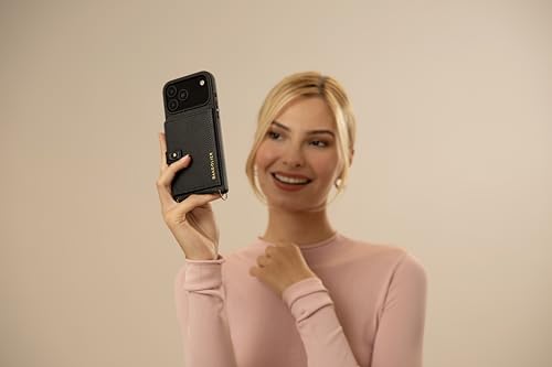 Bandolier Mila Leather Crossbody MagSafe Phone Case iPhone 17 Pro- Black/P | Crossbody leather phone case. Built-in card-holder. Adjustable & removable strap. MagSafe Design. Phone drop protection. - color: Black/Pewter, size: Iphone 17 Pro