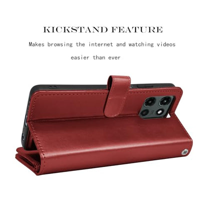 Njjex Wallet Case for Motorola Moto G 5G 2025, for Moto G 5G 2025 Case, [9 Card Slots] PU Leather ID Credit Card Holder Folio Flip [Detachable] Kickstand Magnetic Phone Cover & Lanyard [Wine Red] - color: Wine Red