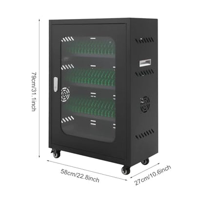 50 Device Cell Phone Charging Station, Rechargeable Cellphone Locker Storage Charging Station, Mobile Charging Cabinet for Cell Phone, USB Cell Phone Charging Cart with Lock - color: Black-50 Slots