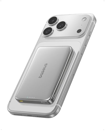 Baseus Picogo Power Bank, 0.5" Ultra Slim 10000mAh MagSafe Portable Charger, Upgraded CCC Certified 27W Fast Charging Magnetic Battery Pack, Alloy Wireless Charger for iPhone 17/16/15/14/13/12 - color: Polished Natural Titanium