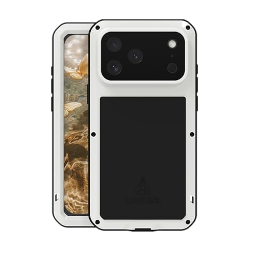 LOVE MEI for iPhone 17 Pro Max (6.9) Metal Case, Heavy Duty Metal Military Grade Shockproof Dustproof Full Body Case with Built in Tempered Glass Screen Protector for iPhone 17 Pro Max (White) - color: White
