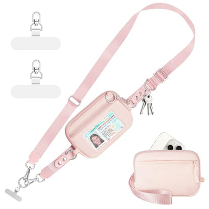Tiostep Clip and Go Strap for Phone with Wallet Crossbody Phone Lanyard Adjustable and Detachable RFID Wristlet Wallet (Pink, Large) - color: Pink, size: Large