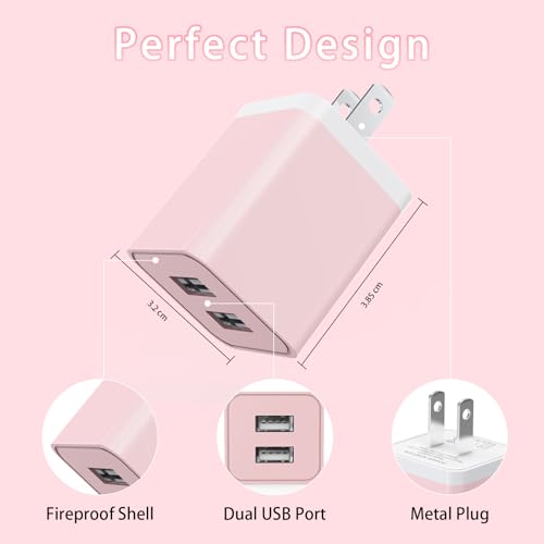 5Pack iPhone Charger Dual Port USB Wall Charger with 6FT Lightning Cable