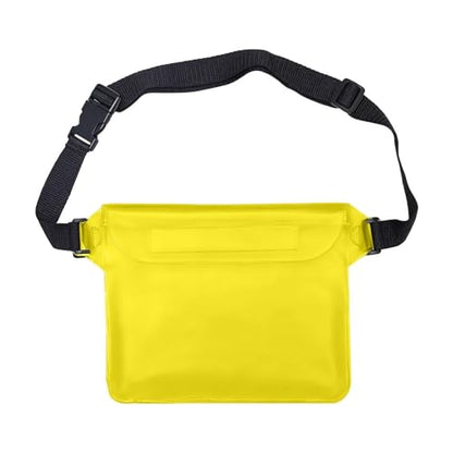 Waterproof Phone Bag, 3 Layer Sealed Submersible Pouch Touchscreen Swimming Case Adjustable Crossbody Waist Pack - color: Yellow