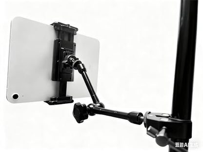 Multi-Scene Universal Tablet Holder 360° Adjustable Mount for Treadmills, Exercise Bikes, Strollers, Wheelchairs, Golf Carts & More, with Secure Clamp for 4.7–12.9" Tablets & Phones