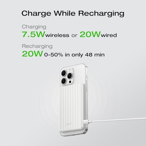 EF ECOFLOW Rapid Magnetic Portable Charger, Ultra-Slim 5,000mAh Wireless Charging Power Bank, Magsafe-Compatible Battery Pack for iPhone 16/15/14/13/12 Series - color: White