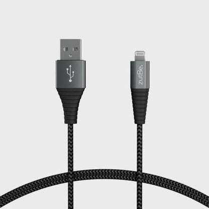 zutBe Shield USB-A to Lightning Silver&Black MFi Certified Lightning Cable, Reinforced Braided Kevlar Charger Compatible with All iPhone 12, SE, 11, X, 8, 7, 6, iPad, iPod (6 Ft) - size: 6 foot