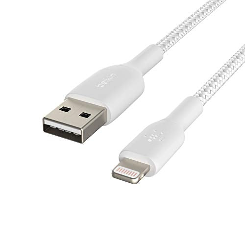 Belkin BoostCharge Braided Lightning Cable - 6.6ft/2M - MFi Certified Apple iPhone Charger USB to Lightning Cable 6ft - iPhone Cable - iPhone Charger Cable - Apple Charger - USB Phone Charger - White - color: White, style: 6.6 ft