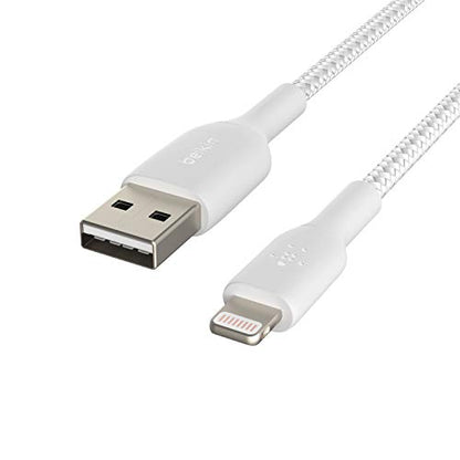 Belkin BoostCharge Braided Lightning Cable - 6.6ft/2M - MFi Certified Apple iPhone Charger USB to Lightning Cable 6ft - iPhone Cable - iPhone Charger Cable - Apple Charger - USB Phone Charger - White - color: White, style: 6.6 ft