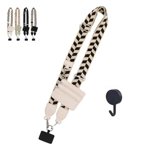 Clip and Go Strap for Phone with Wallet Crossbody,Phone Strap with Zipper Pouch and Adjustable Chain - color: White
