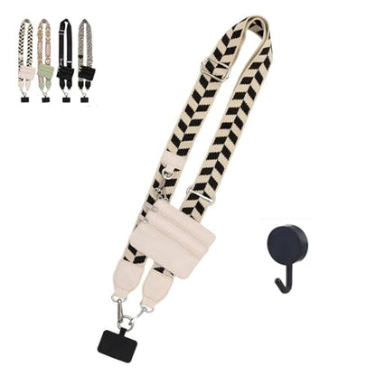 Clip and Go Strap for Phone with Wallet Crossbody,Phone Strap with Zipper Pouch and Adjustable Chain - color: White