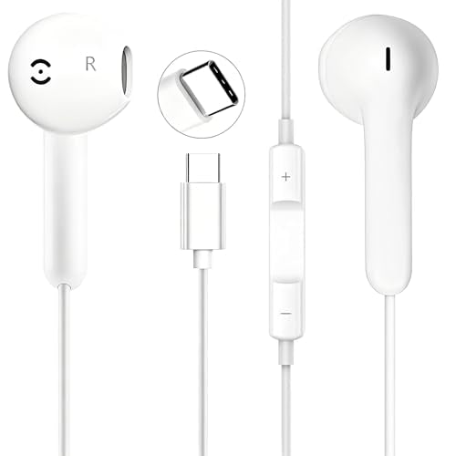 USB C Headphones Wired Earbuds for iPhone 17/16 Plus/15 Pro Max, USBC Headphone Type C Earphones with Mic &Volume Control Compatible with Samsung Galaxy S23 S22 S21 FE iPad Pro Huawei Google Pixel