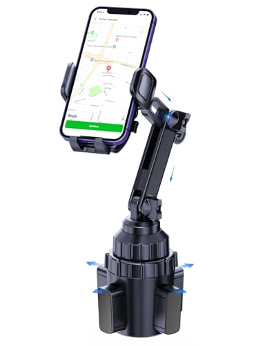 Universal Car Cup Holder Phone Mount with Detachable Base & Long Neck, 360° Rotating for No-Shake View, Securely Fits 65-106mm Large Truck/SUV Cups, Compatible with All 4-7 Inch Smartphones