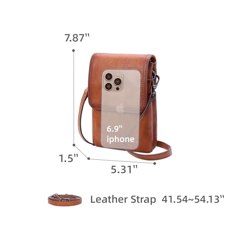 Iswee Rfid Blocking Small Crossbody Bag for Women Travel Classic Style | Genuine Leather,Adjustable Shoulder Strap,Fits 6.9" Phone,Anti-Theft Purse,Perfect for Daily Use and Weekend Travel - color: Light Brown