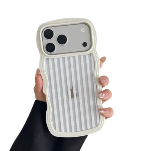 ZTOFERA for iPhone 17 Pro Max Case,Cute Aesthetic Stripes Phone Case with Curly Wavy Frame,Clear Slim Shockproof Soft TPU and Hard PC Protective Phone Cover for Women Girls-White Stripes - color: White Stripes, size: iPhone 17 Pro Max 6.9"
