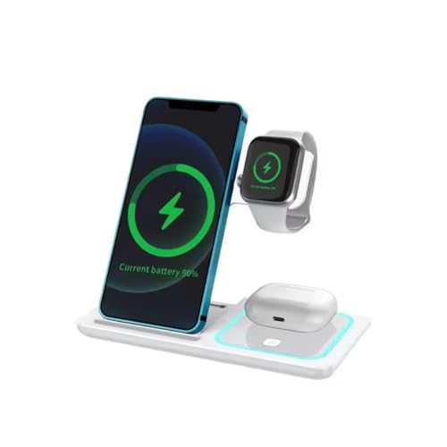 Fast Charging Wireless Charger Station 3 in 1 Multiple Devices Dock 15W Compatible with Any Devices with Wireless Charging Capability Phone, Watch and Earbuds. (White)