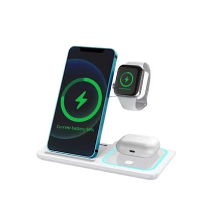 Fast Charging Wireless Charger Station 3 in 1 Multiple Devices Dock 15W Compatible with Any Devices with Wireless Charging Capability Phone, Watch and Earbuds. (White)