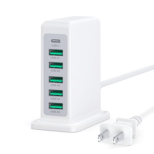 USB Charger Block, 45W Max 6-Port USB Charging Station for Multiple Devices